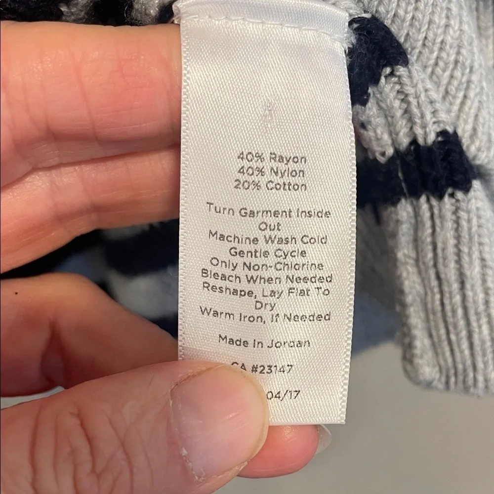 Talbots Nautical Stripe Sweater XL Navy Gray Cotton Knit Coastal Button Shoulder - Picture 5 of 7